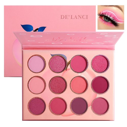 BEUSELF DE'LANCI Pink Eyeshadow Palette,12 Colors Peach Matte & Shimmer High Pigmented Mini Makeup Eyeshadow Pallet,Warm Natural Blendable Long-Lasting Waterproof Small Pallets Eyeshadow