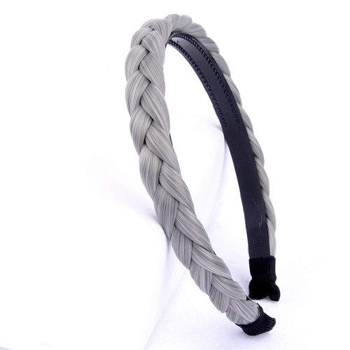 aHairBeauty Plaited Braided Headband Hair Band Synthetic Braid Hairpieces Wig with Teeth Accessories for Women Girl Wide 0.7 Inch (Smoky Gray)