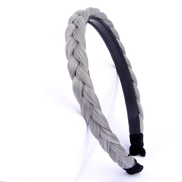 aHairBeauty Plaited Braided Headband Hair Band Synthetic Braid Hairpieces Wig with Teeth Accessories for Women Girl Wide 0.7 Inch (Smoky Gray)
