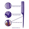 Allegro Combs 61 XL Rat Tail Combs Wide Tooth Comb Detangling Hair Styling Coarse Hair Foiling Thick Back Parting Combs Hairstylist Combs For Women Made In USA 3 Pc. (Dark Purple)