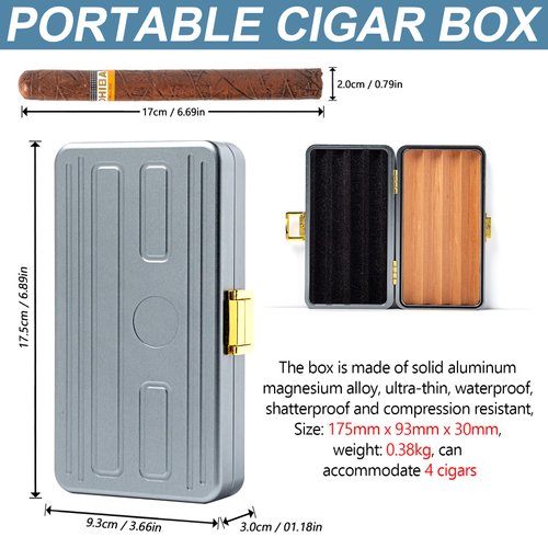 Elegant Cigar Box with Spanish Cedar Tray for Men and Women - Portable Cigar Case Travel Bag (Grey)