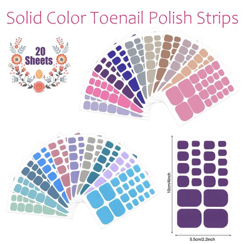 JERCLITY 440 Pieces 20 Sheets Toenail Stickers for Women Nail Art Wraps Toe Nail Stickers Nail Wraps for Toes Nail Polish Strips Nail Polish Stickers for Toenails Color Strips