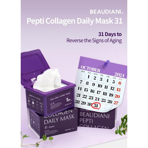 BEAUDIANI Pepti collagen daily mask, 31 sheet masks, pick and quick mask, face mask, Korean skincare, collagen mask overnight, glass skin, for women, facial treatment, anti aging, hydrating