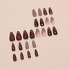 QQPPOLIU Fall Press on Nails Medium Almond Fake Nails Brown Press on False Nails with Butterfly and Striped Design Fall Nails for Women 24pcs