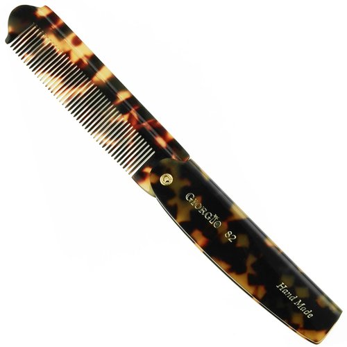 Giorgio G82 Folding Pocket Comb for Men, Fine Tooth Hair Comb for Everyday Grooming Styling Hair, Beard or Mustache, Use Dry or with Balms, Handmade, Saw Cut Hand Polished (7.87")
