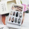 NEWSPIED 24 Pcs Almond Press on Nails Medium Stiletto Fake Nails Black White Design Punk Glue on Acrylic Nails Scary Anime Cartoon Full Cover Stick on Nails Gothic False Nails for Women Girls