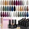 Beetles 23Pcs Christmas Gel Nail Polish Set with Base Gel Glossy Matte Top Coat, Gray Brown Burgundy Red Purple Glitter Gel Polish Set Soak Off Uv Gel Nail Kit for Women Industrial Wave Collection