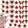 editTime Metal Alloy Nail Charms Rhinestones Kit 3D Gold Silver Stars Butterfly Heart Rose Flower Nail Gems Shiny Crystal Rhinestones Diamonds Jewelry (red-30)