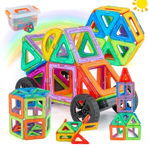 Miereirl Magnetic Tiles Toddlers Toys, 88PCS Magnet Building Blocks Set with 2 Cars, Kids Building Blocks Set STEM Creativity Educational Toys Christmas Birthday Gifts for Toddlers 4 + Year Old