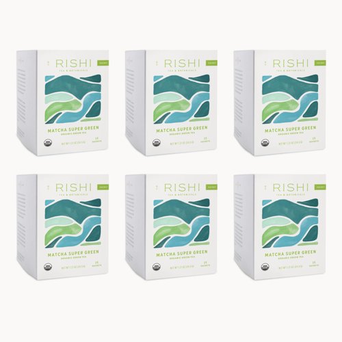 Rishi Tea Matcha Super Green Tea | USDA Organic Direct Trade Sachet Tea Bags, Certified Kosher Caffeinated Japanese Green Tea, Umami Antioxidant Rich Sencha & Matcha Blend | 15 Count (Pack of 6)