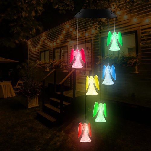 AceList Lucky Angel Solar Wind Chimes for Outside LED Lights, Color Changing Waterproof Windchimes Unique Outdoor Decor, Solar Power Wind Chime, Patio Yard Garden Home Decoration