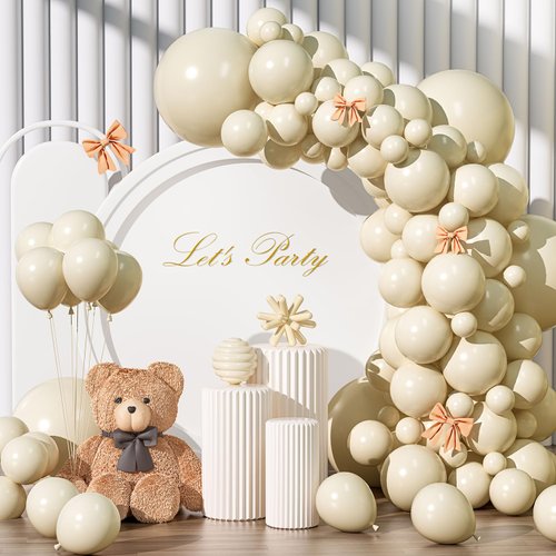 135pcs Sand White Balloons Different Sizes 18" 12" 10" 5" White Latex Balloon Garland Arch Kit for Boys Girls Birthday Baby Shower Wedding Anniversary Graduation Party Decorations (13-White Sand)