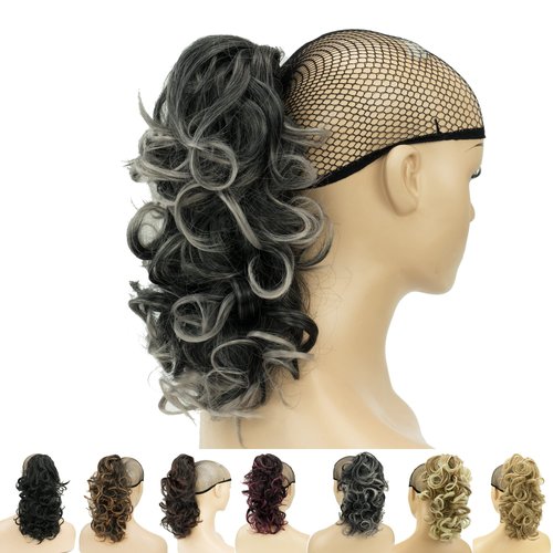 IMISSU Messy Curly Hair Short Claw Ponytail Hair Extensions Pony Tail Clip in Hairpieces (Black Ombre Gray)