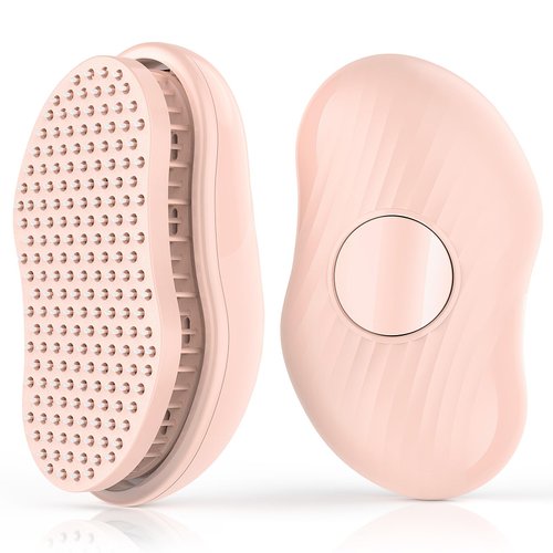 Hair Brushes for Women, One-Key Self-Cleaning Hair Brush Easy-to-Clean with One-Button Operation Round Head Massage Retractable Bristle Hairbrush for Effortless Hair Removal and Cleaning（Pink)