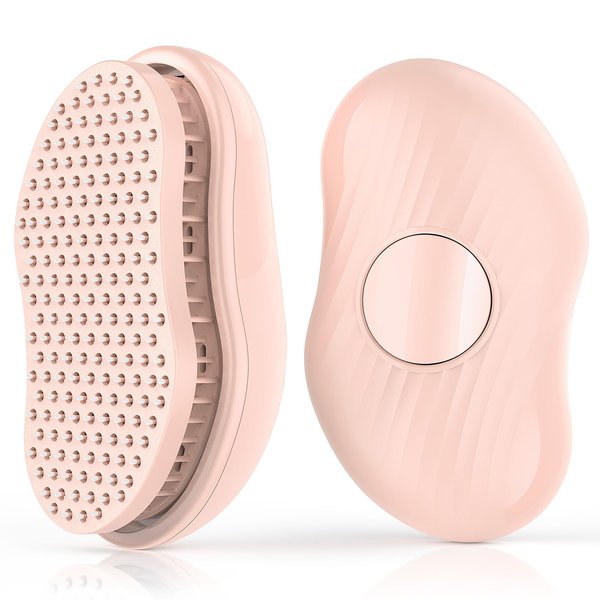 Hair Brushes for Women, One-Key Self-Cleaning Hair Brush Easy-to-Clean with One-Button Operation Round Head Massage Retractable Bristle Hairbrush for Effortless Hair Removal and Cleaning（Pink)