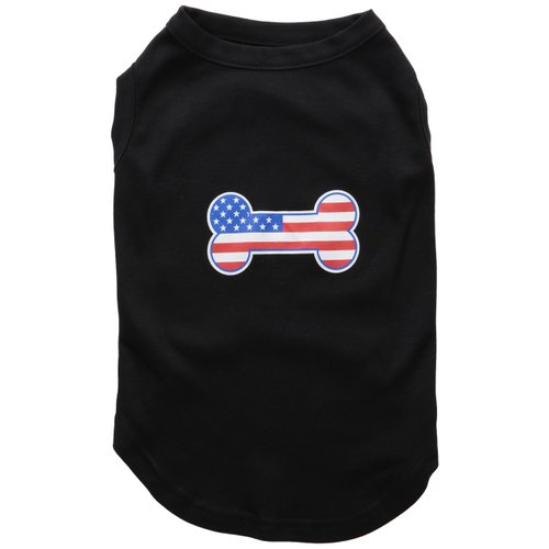 Pet Dog & Cat Shirt Screen Printed, Bone Shaped American Flag Black XL (14-20 lbs.)