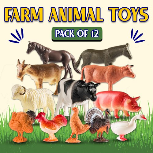 Bedwina Farm Animal Toys - Pack of 12 - Plastic Farm Animals for Kids, Realistic 3-5 Inch Ranch / Barnyard Animal Toy Figures Styles Include Sheep, Horse, Goat, Duck, Chicken, Turkey, Cow, Pig
