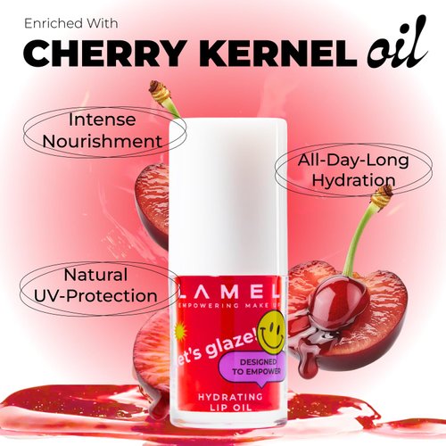 Lamel Hydrating Lip Oil LET`S GLAZE - Hydrating Lip Gloss Flavoring Oil - Fat Oil Lip Gloss - Hydrating Lip Oil Treatment - Plumping Lip Oil Gloss - Clear Lip Gloss - №403 Sweet Cherry