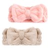 YOTOZU Makeup Headband Soft Coral Fleece Headbands Ultra Absorbent Bow Hair Wrap Band Makeup Face Spa Wash Shower Hair Band,2pcs (Light Brown+Pink)