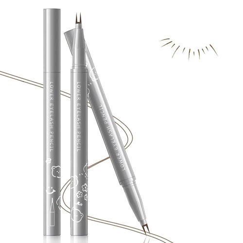 GHFCZOO 2Pcs Dual-Tip Lower Eyelash Pencil, Waterproof Anti-Smudge Bottom Lash Pen, Ultra-Slim Dual Pronged Liquid Eyeliner, 3D Natural Under Lash Liner for Eye Makeup (Brown*2pcs)