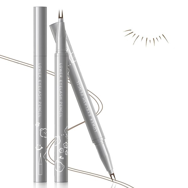 GHFCZOO 2Pcs Dual-Tip Lower Eyelash Pencil, Waterproof Anti-Smudge Bottom Lash Pen, Ultra-Slim Dual Pronged Liquid Eyeliner, 3D Natural Under Lash Liner for Eye Makeup (Brown*2pcs)