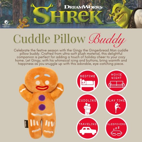 Franco Shrek The Gingerbread Man Holiday & Christmas Bedding Super Soft Plush Cuddle Pillow Buddy, (Officially Licensed Product)