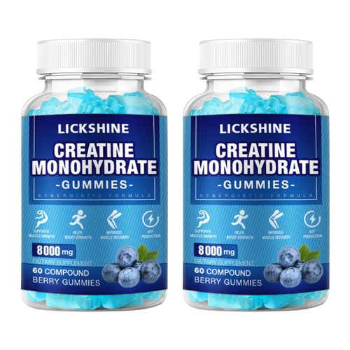 lickshine 2 Packs 8000Mg Creatine Monohydrate Gummies for Men, Chewable Creatine Monohydrate for Muscle Strength & Growth, Muscle Builder, Energy Boost, Pre-Workout Supplement, Vegan, 120 Counts
