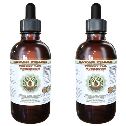 Turkey Tail Mushroom Alcohol-Free Liquid Extract, Turkey Tail Mushroom (Trametes Versicolor) Dried Mushroom Glycerite Natural Herbal Supplement, Hawaii Pharm, USA 2x2 fl.oz