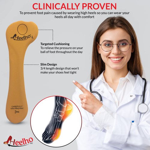 Heelho High Heel Inserts & Pads - Metatarsal Pads Offload Pressure Pain and Ball of Foot Adhesive Shoe Inserts for High Heels and Uncomfortable Shoes - Ball of Foot Cushions for Women (Shoe Insoles)