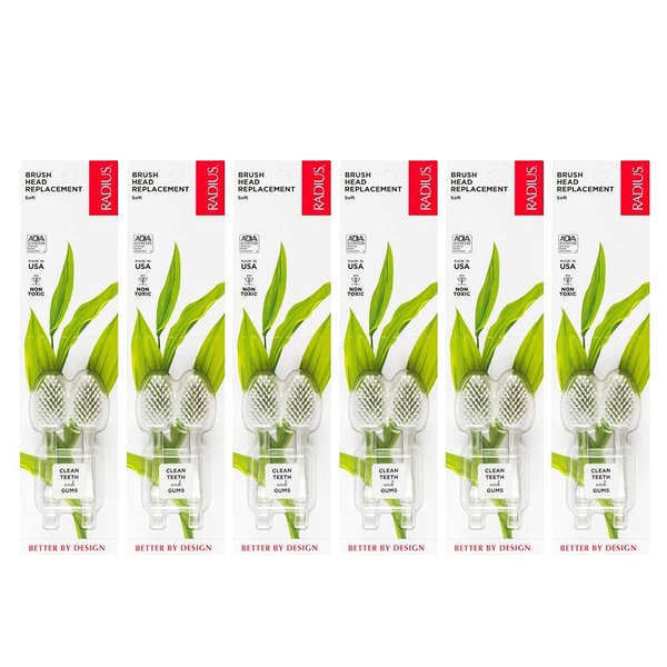 Radius Toothbrush Replacement Brush Heads 2-Count Improve Gum Health & Reduce Gum Issues - Soft - Pack of 6