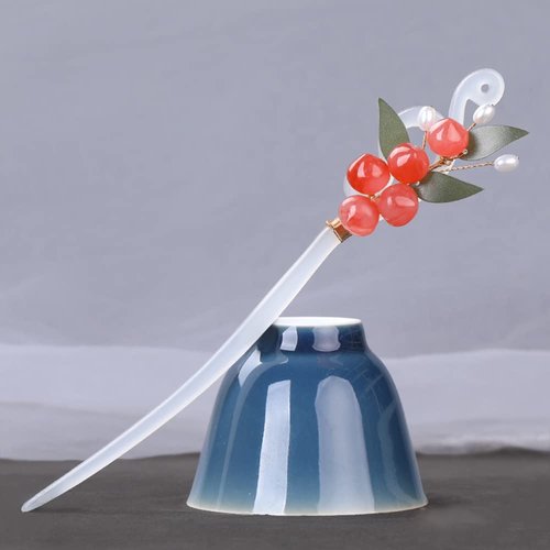 2 Pcs 7inch Rabithenn Chinese Style Hair Sticks Peach and Flower Retro Hanfu Flower Decor with Tassel Handmade Hairpin Hair Accessories for Women Long Hair (Flower C)
