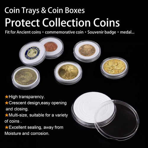 100 Pieces 30mm Coin Capsules and 5 Sizes (17/20/25/27/30mm) Protect Gasket Coin Holder Case with Plastic Storage Organizer Box for Coin Collection Supplies