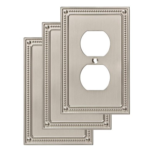 Franklin Brass Classic Beaded Wall Plate, Satin Nickel Single Duplex Outlet Cover, 3-Pack, W35059V-SN-C