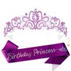 Atoden Birthday Crown and Sash Set Birthday Girls Purple Princess Tiara Queen Crowns Crystal Tiara Women Rhinestone Tiara Birthday Headband Happy Birthday Decorations Party Cosplay Gifts