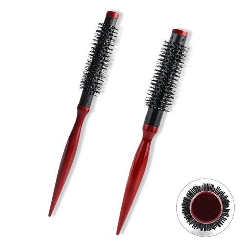 Pcmursal 2 Pcs Small Round Brush for Blow Drying, 0.8Inch and 1.3Inch Curling Brush for Short Hair Portable Mini Brush with Wooden Handle and Nylon Bristles Round Brush for Bangs