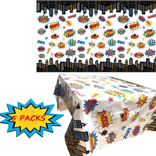HaWenny 5 Pack Superhero Plastic Table Cover,43" x 71" Superhero Tablecloths Party Supplies Decorations