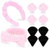 Ondder 10 Pcs Spa Headband and Wristband Set with Poder Puffs Spa Headband for Washing Face Makeup Headbands Pink Bubble Headband Skin Care Face Wash Sponge Puffy Head Bands Headband for Women Girls