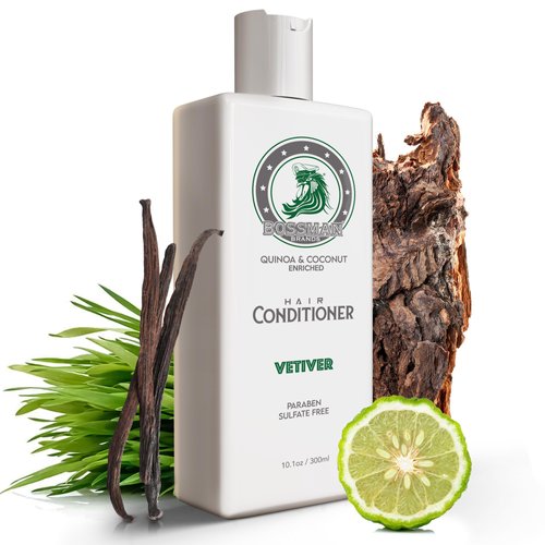 Bossman Moisturizing Hair Conditioner for Men – Stimulates, Hydrates, Soothes Men's Hair and Scalp – Natural Quinoa & Coconut Enriched - Paraben & Sulfate Free (Vetiver X Scent)