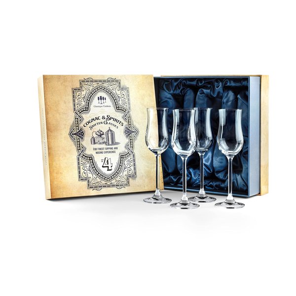 GLASSIQUE CADEAU Cognac, Brandy, Tequila and Dessert Wine Snifter Glasses | Set of 4 Small Tasting Tulip Copitas for Sipping Spirits, Madeira, After Dinner Drinks