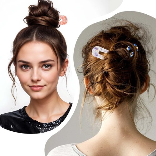 Tyqour 6 Pieces U Shaped French Pin French Hair Pins for Thick Fine Hair Fork Hair Hair U Pins for Hair Bun Hair Fork for Women Girls Hairstyles Accessories