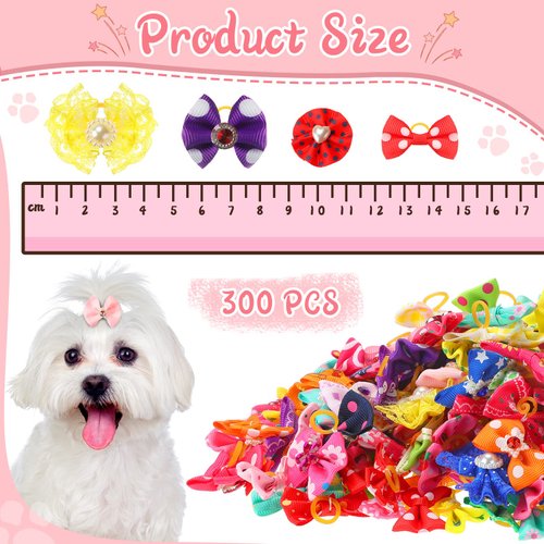 Reginary 300 Pack Dog Bows Grooming Cute Dog Hair Bows Girl with Rubber Bands Small Puppy Bowknots Colorful Hair Accessories for Dogs Puppies Pets Gift