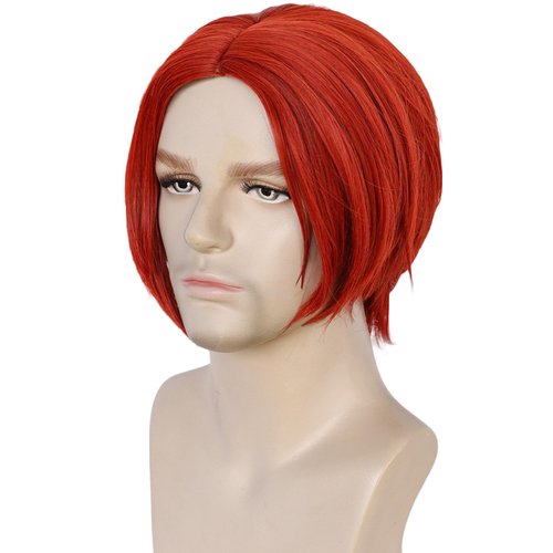 HUNIGIR Mens Red Wig Middle Part Red Anime Wig Red Cosplay Wig Boys Heat Resistant Synthetic Halloween Costume Wig (Red)