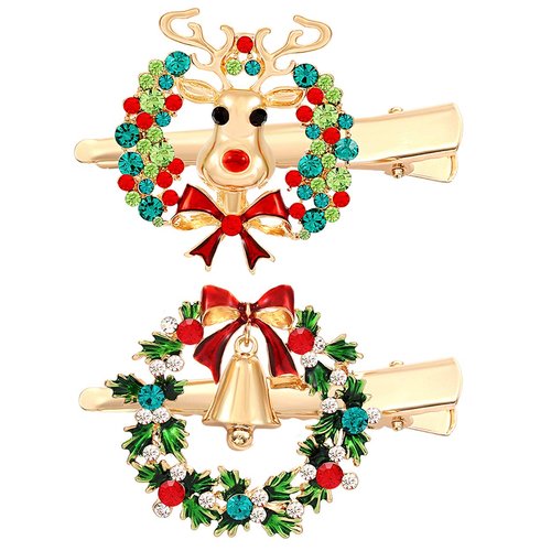 Christmas Hair Clips for Women Girls Xmas Reindeer Wreath Hair Clip Holiday Rhinestone Snowflake Hairpins Festive Party Hair Accessory Gifts (Style A Wreath+Elk)