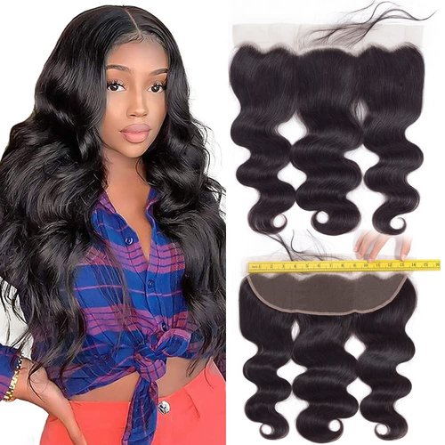 QTHAIR 12A Brazilian Virgin Body Wave Hair Hair Bundles/Closure/Frontal 100% Unprocessed Brazilian Virgin Human Hair Extensions Body Wave Hair (12", 13x4 Frontal)