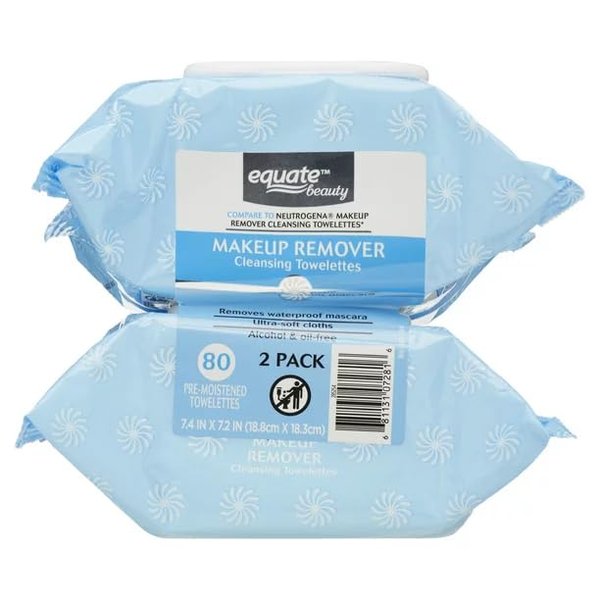 Equate Premium Makeup Remover Cleansing Towelettes, 40 Count, 2 Pack (Total 80 Count)