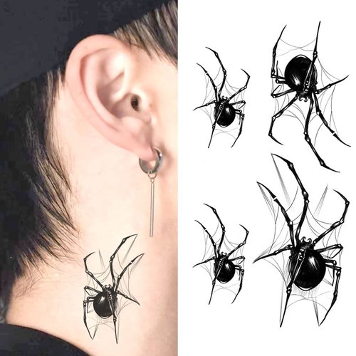 Oottati 2 Sheets Waterproof Small Cute Fake Hand Wrist Temporary Tattoos Stickers Halloween Horror 3D Realistic 4pcs Black Spider Webs
