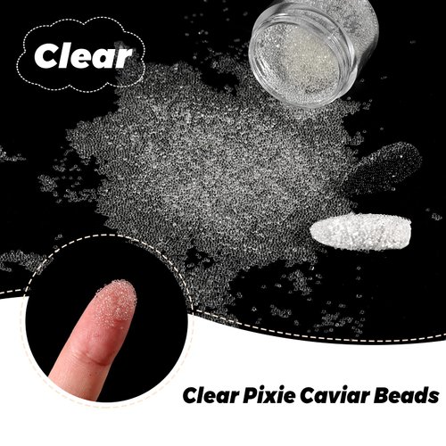 Laza 2 Colors Caviar Beads Nails Micro Pixie Beads 0.6-0.8mm Glass Bubble Beads Iridescent Water Droplets Bubble Beads Crystals Nail Beads for 3D Nail Art Decorations Nail Designs