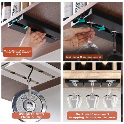 AQJUNONG Wine Glass Holder Under Cabinet，2 Pack Wine Glass Rack - Punch-free Under Cabinet Stemware Wine Glass Holder Glasses Storage Hanger plastic Organizer for Bar self-adhesive（Classic White）