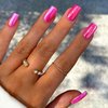MERVF Long Press on Nails Square Hot Pink Fake Nails Press ons Glitter Chrome Acrylic Nails Squoval Solid Color False Nails Glossy 24pcs