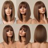 Doremiy Bob Brown Wig with Bangs Natural Short Straight Wigs for Women Shoulder Length Synthetic Wigs for Daily Cosplay